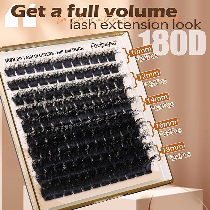 Eyelash Extension Kit Thick Lash Clusters Kit 10-18mm Volume Clusters Lashes 180D Individual Eyelashes Kit with Lash Bond, Lash Remover, Lash Applicator DIY Lash Extension by Focipeysa