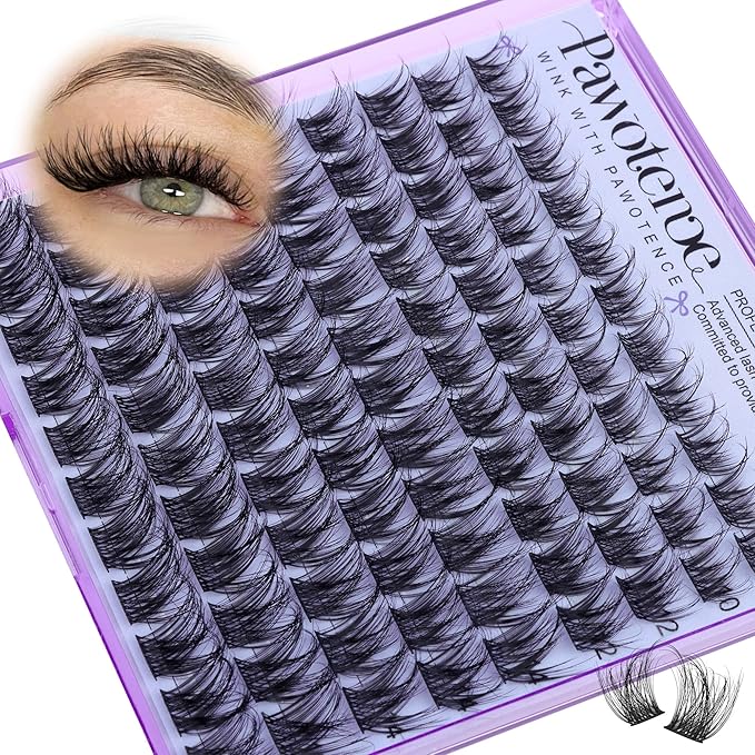 Pawotence Natural Lash Clusters Wispy Eyelash Clusters 10-16mm Full Lashes Cluster Eyelash Extensions Soft Individual Cluster Lashes False Eyelashes for DIY Lash Extension