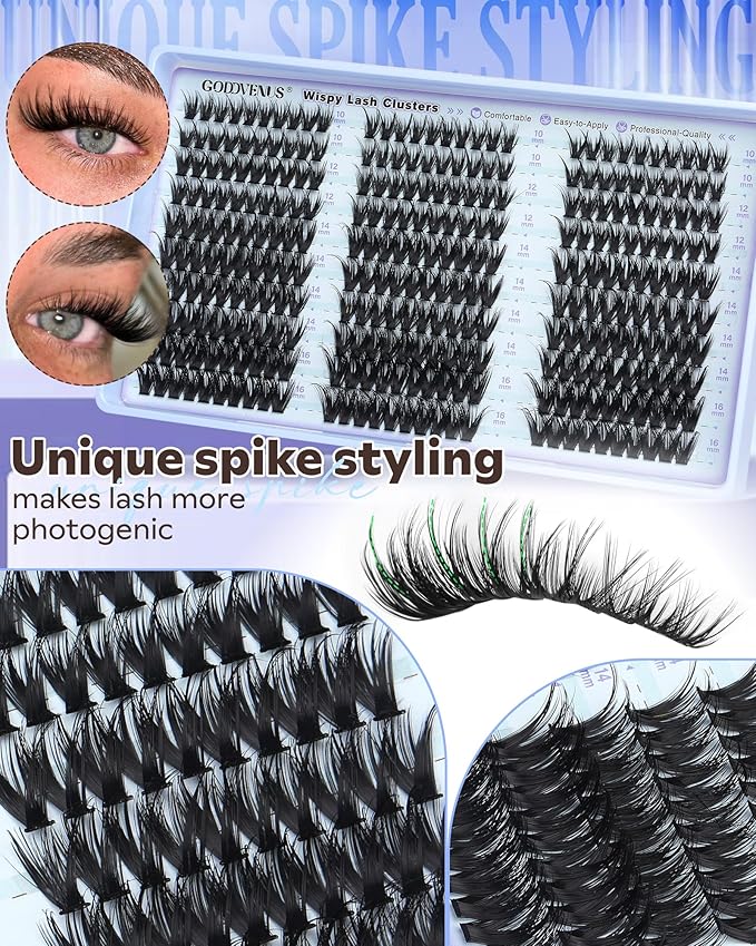 Goddvenus Wispy Lash Clusters Kit Natural Fairy Wet Eyelash Clusters Kit 300 Pcs Cluster Eyelash Extensions Kit for DIY Reusable Waterproof Individual Lash Extension (10-16mm CC Curl)