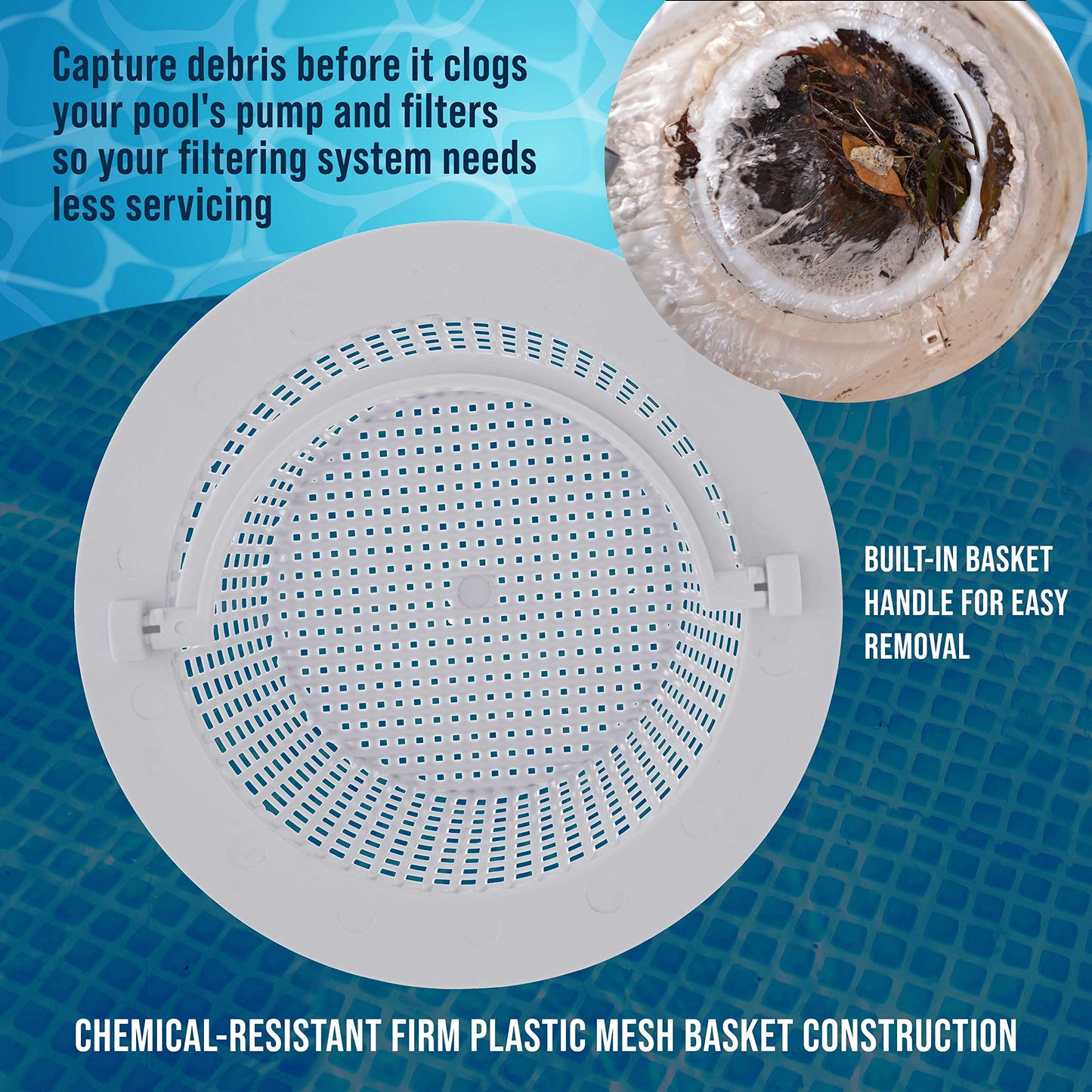 U.S. Pool Supply Above Ground Pool Thru-Wall Skimmer Baskets with Handles, 2 Pack - (See Size) Swimming Pool Replacement Baskets - Standard Small Thru-Wall Size - Skim Remove Debris, Cleanout Leaves