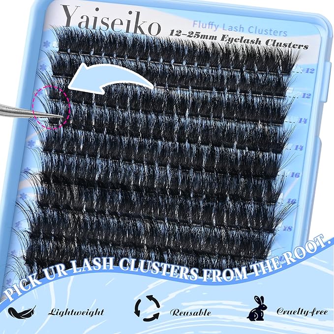 Lash Clusters 80D Eyelash Extensions 12-25MM Wispy Individual Lashes D Curl Eyelash Clusters Plant Fibers DIY Lash Extension,by Yaiseiko(320Pcs,Matte Black)