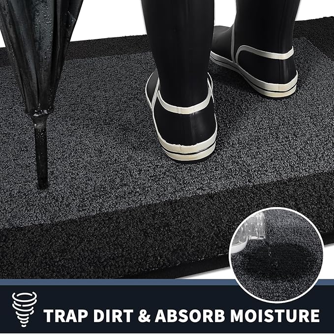 PURRUGS Dirt Trapping Door Mat 20" x 32", Non-Slip Washable Entry Mat, Dog Doormat, Front Door Mat, Super Absorbent Entrance Mat for Muddy Shoes & Paws, Bluish Grey & Charcoal