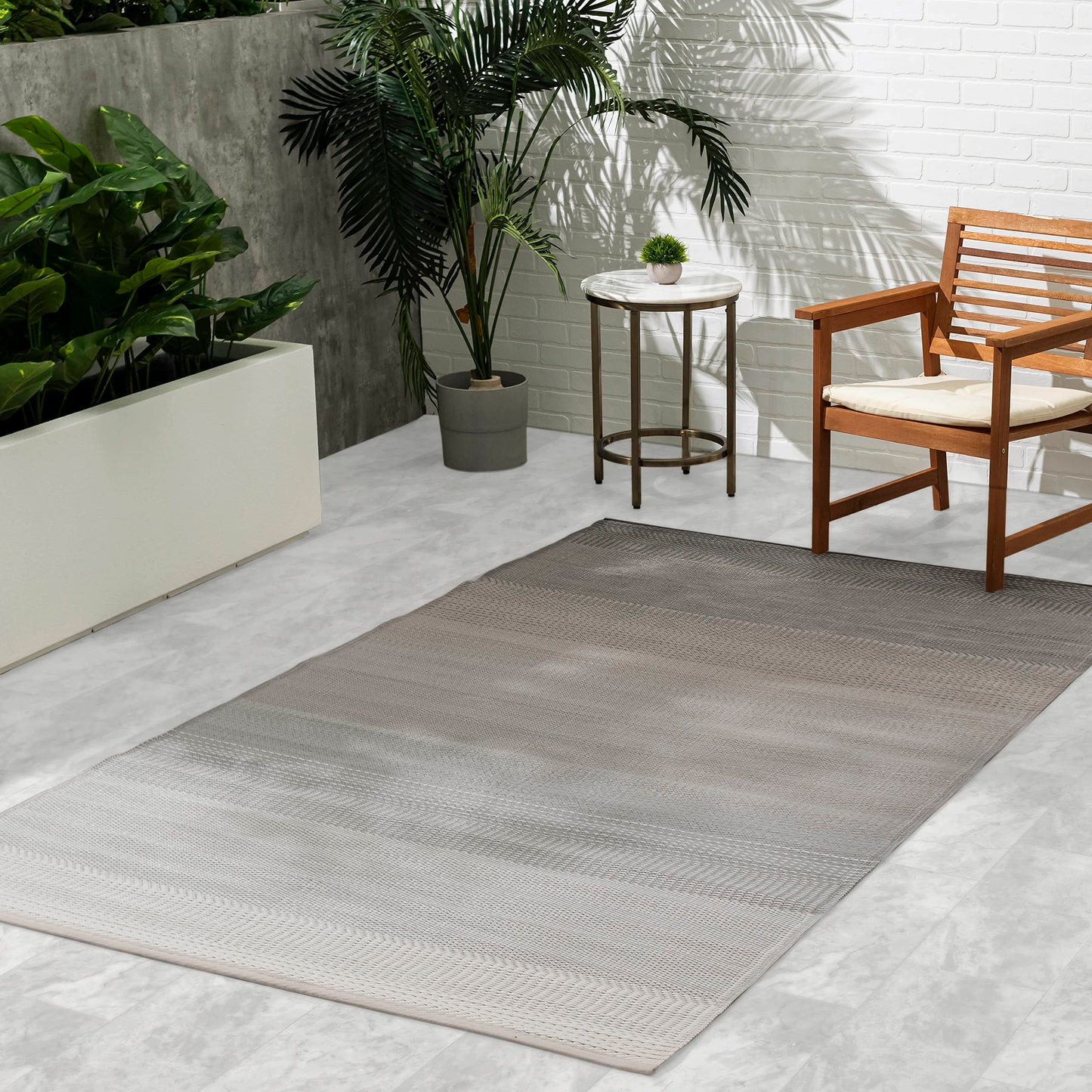 Fab Habitat Ombre Outdoor Rug - Waterproof, Fade Resistant, Crease-Free - Premium Recycled Plastic - Striped - Patio, Porch, Deck, Balcony - Big Sur - Green - 3 x 5 ft