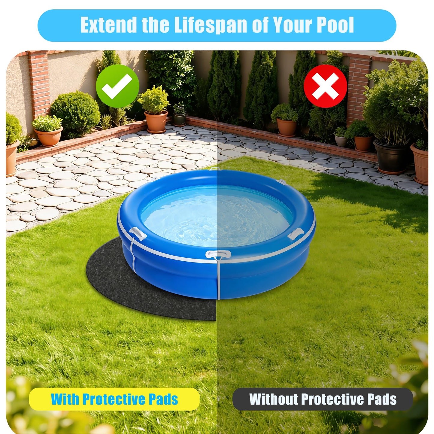 Whmayai 63in Round Pool Liner Pad for Pet Foldable Pool & Kids Inflatable Pool, 9.87oz/yd² Heavy Duty Ground Mat for Dog Pool Collapsible, Kiddie Pool Bottom Protector to Prevent Puncture (63Inch)