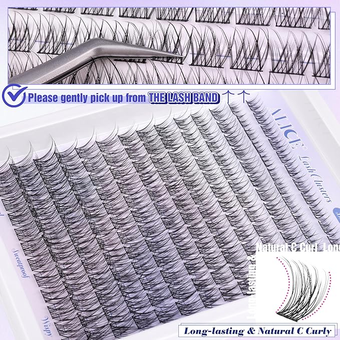Natural Lash Clusters Wispy Cluster Eyelash Extensions 168pcs Individual Lashes 8-16mm C-Curly DIY Lash Extension Natural Look Soft Thin Band Cluster Lashes by ALICE