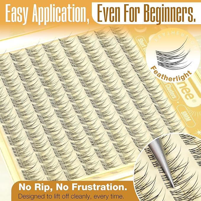 All 8MM Short Lash Clusters Natural Eyelash Clusters Feathered Cluster Eyelash Extensions with Flexible Clear Band & C Curl For My Lashes But Better Effect