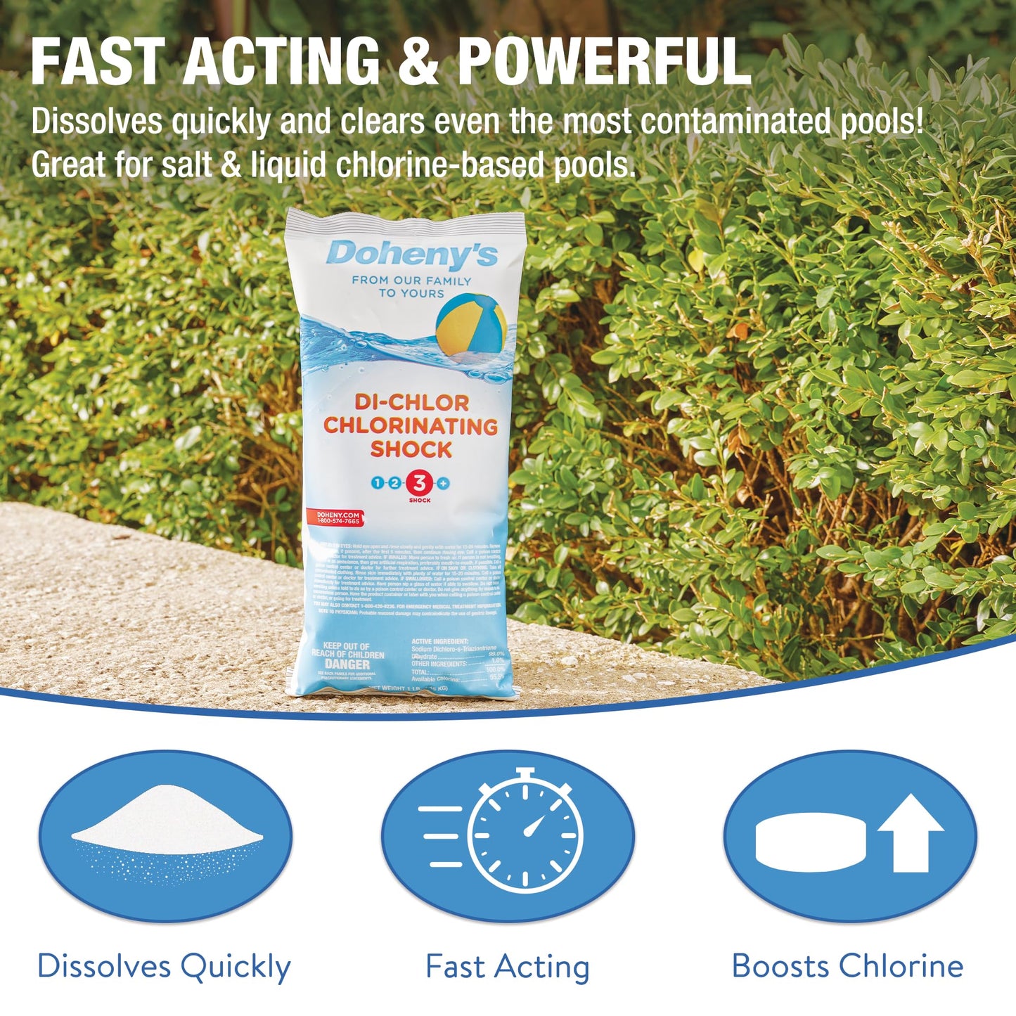 Doheny's Di-Chlor Shock | 100% Professional-Grade | Calcium-Free Pool Sanitizing and Shock Treatment | for Salt & Chlorine Pools | 56% Stabilized Chlorine | 12 x 1lb Bags (12lb Total)