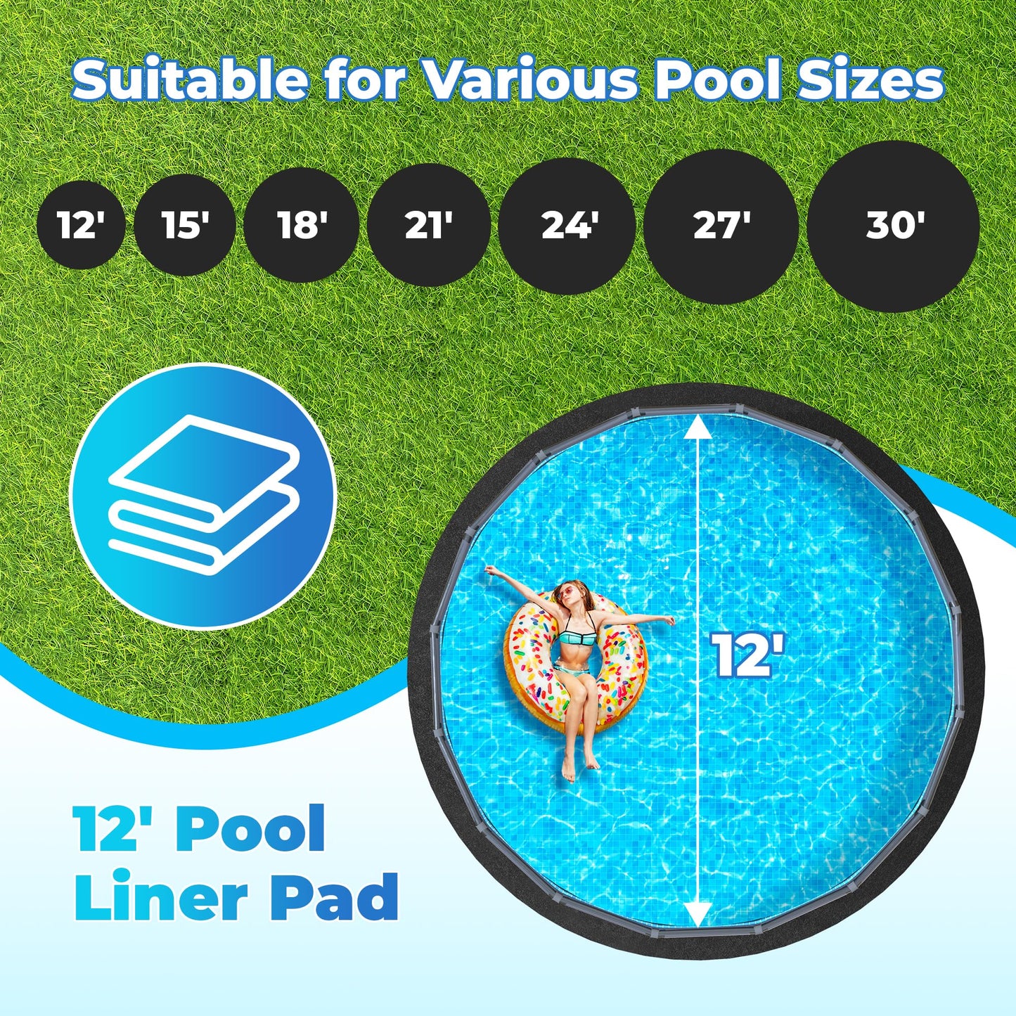 AquaJoyer 18' Round Thicker Heavy Duty Pool Liner Pad for Above Ground Pool, Pool Padding Underlayment for Pool Bottom, Protects Pool Prevents Punctures Weed Barrier Comfortable underfoot
