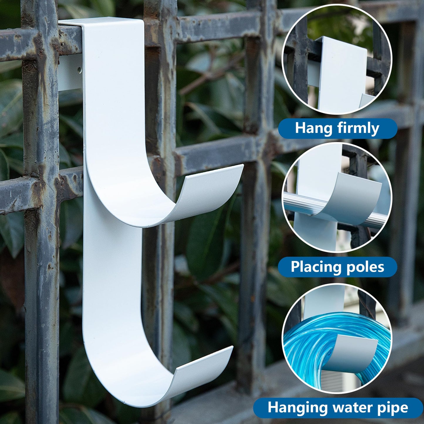 codree 2 PCS Pool Fence Hooks for Pool Equipment, White Heavy Duty Fence Hooks for Pool Poles, Slipe-on Fence Hanger for Pool Hose Pool Skimmer, Fit 3/4 Inch to 1-1/4 inch Railing