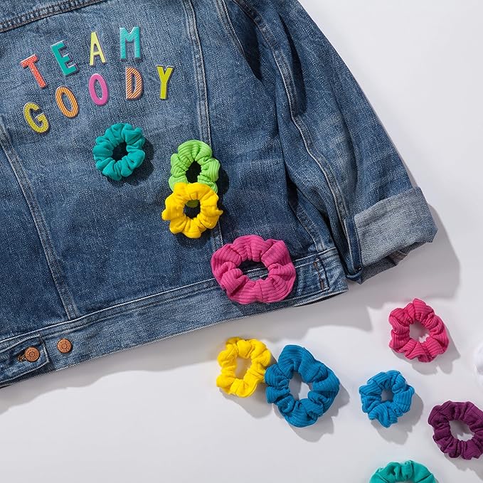 Goody Ouchless Jersey Scrunchies - 8 Ct, Assorted Neon Rainbow Tones, Damage-Free, Dentless & Secure Hold Hair Ties, Gentle Hair Accessories for Women & Men, All Day Comfort, All Hair Types