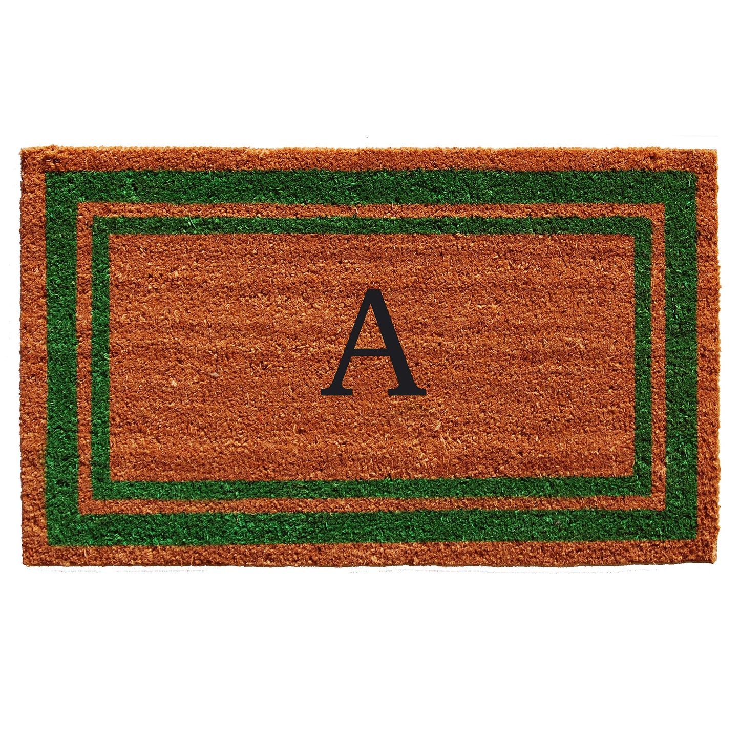 Calloway Mills Green Border 18" x 30" Monogram Doormat, Natural/Green (Letter A)