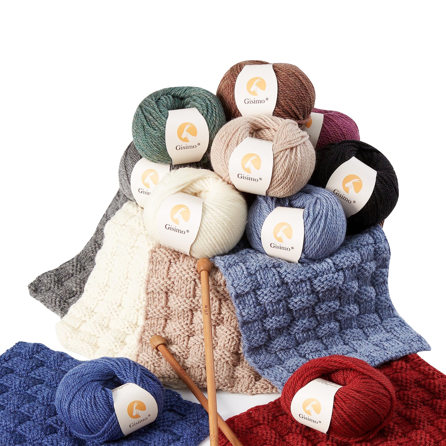 Gisimo 100% Merino Wool Yarn, 3-Ply Luxurious and Soft Yarn for Hand Knitting & Crocheting (Evergreen, 3Balls)