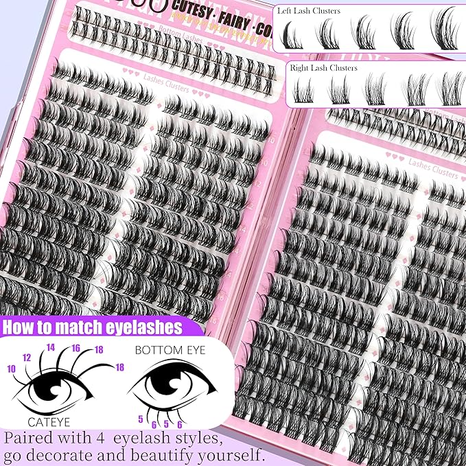 YIDUO 1916Pcs Lashes Clusters Kit 4 Box Cluster Lash Book Kit Gift Packs with Bond&Seal Tool Kit 30D-100D Volume Manga Cluster Eyelash Extension with Bottom Individual False Eyelashe Kit, De Pestañas