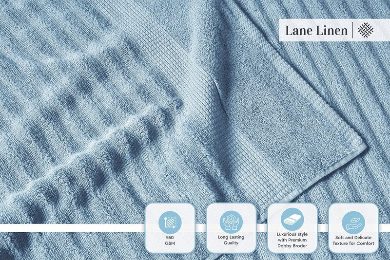 LANE LINEN Cotton Bath Towels Set of 6 - Exclusive Zero Twist - Softer, Quick Dry & Absorbent - 2 Bath, 2 Washcloths, 2 Hand Towels for Bathroom - Durable, Premium Quality & Ideal Gift for Him - Blue