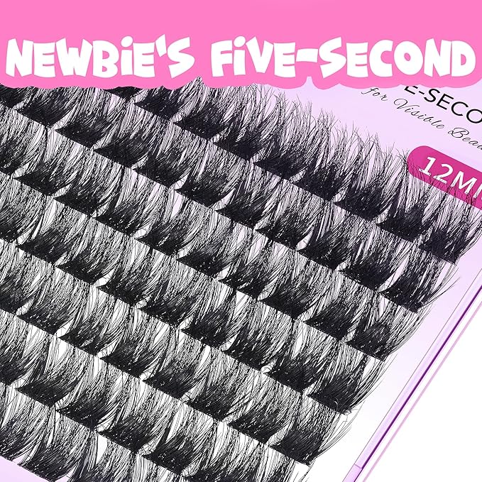 VEYESBEAUTY Lash Clusters Fluffy Individual Lash Extensions Xtreme 3D Layered Volume Eyelashes Thin & Invisible Band Wispy Faux Mink Lash Newbie's Five-Second Length 12mm