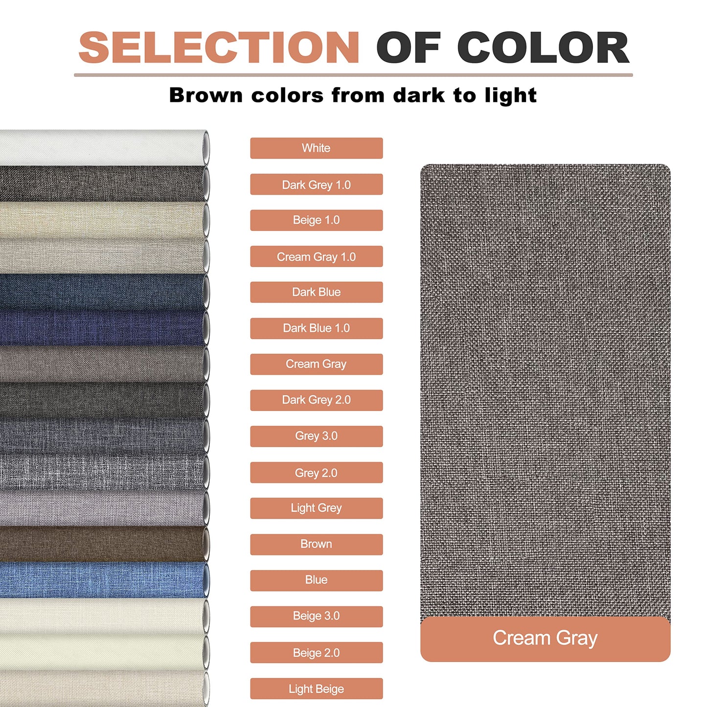 KING MOUNTAIN Fine Linen Repair Patches, Self-Adhesive Linen Fabric Patches, 12X40 inch Extra Size, Multi Color, Can be Used for Linen Sofa Repair(12" x 40",Cream-Gray)
