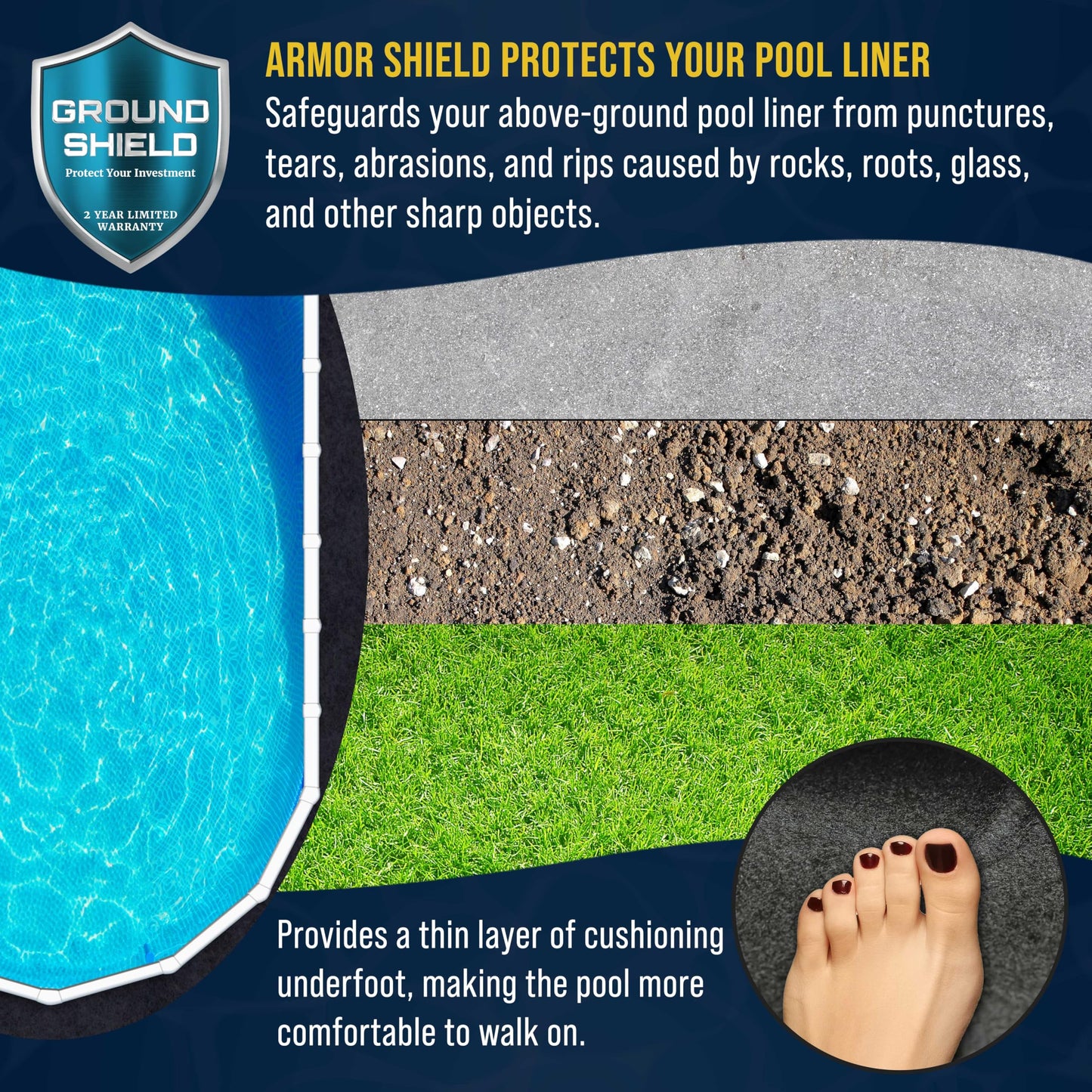 U.S. Pool Supply Ground Shield 15-Foot x 30-Foot Oval Heavy Duty Pool Liner Pad for Above Ground Swimming Pools - Protects Pool Liner, Prevents Punctures, Weed Barrier, Eco-Friendly Extends Liner Life