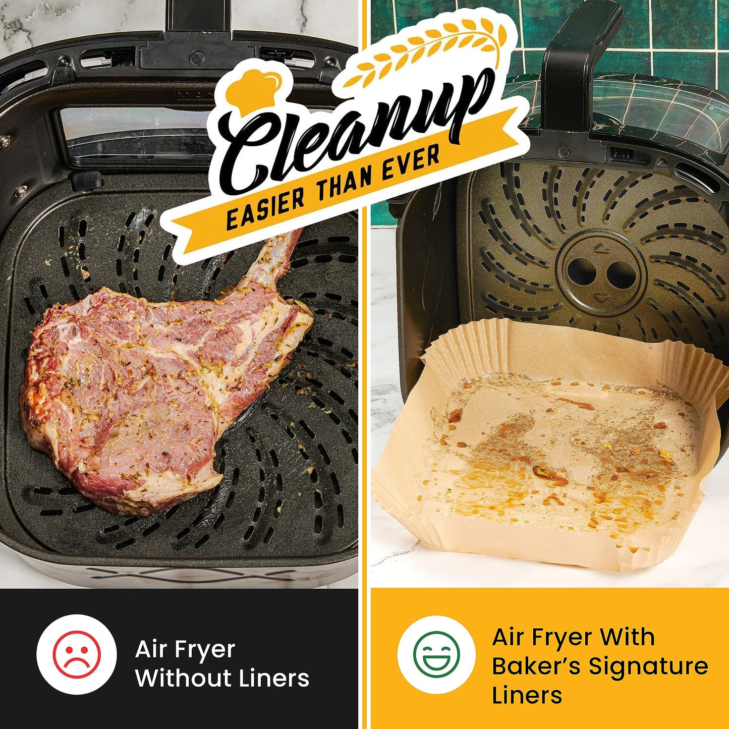 250 pcs Air Fryer Liners, Disposable Airfryer Paper Liners – Non-Stick and Oil Proof for Easy Cleanup, Great for Oven, Pans & Baking – 8” Square for 5-8 qt Basket by Baker's Signature