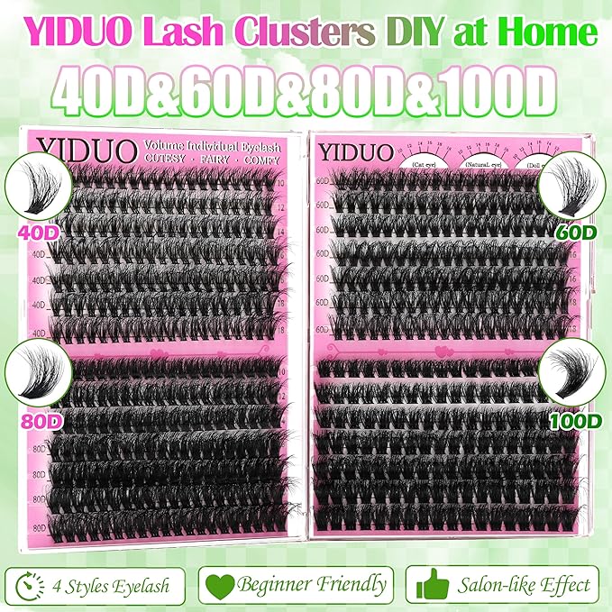 YIDUO 6 Box Mix Lashes Clusters Kit Gift Packs 1686Pcs with 2X Bond&Seal Volume Mega/Bottom Soft Extension False Eyelash Wispy Natural DIY Individual Clusters Lash Kit for Beginners Bulk Pack