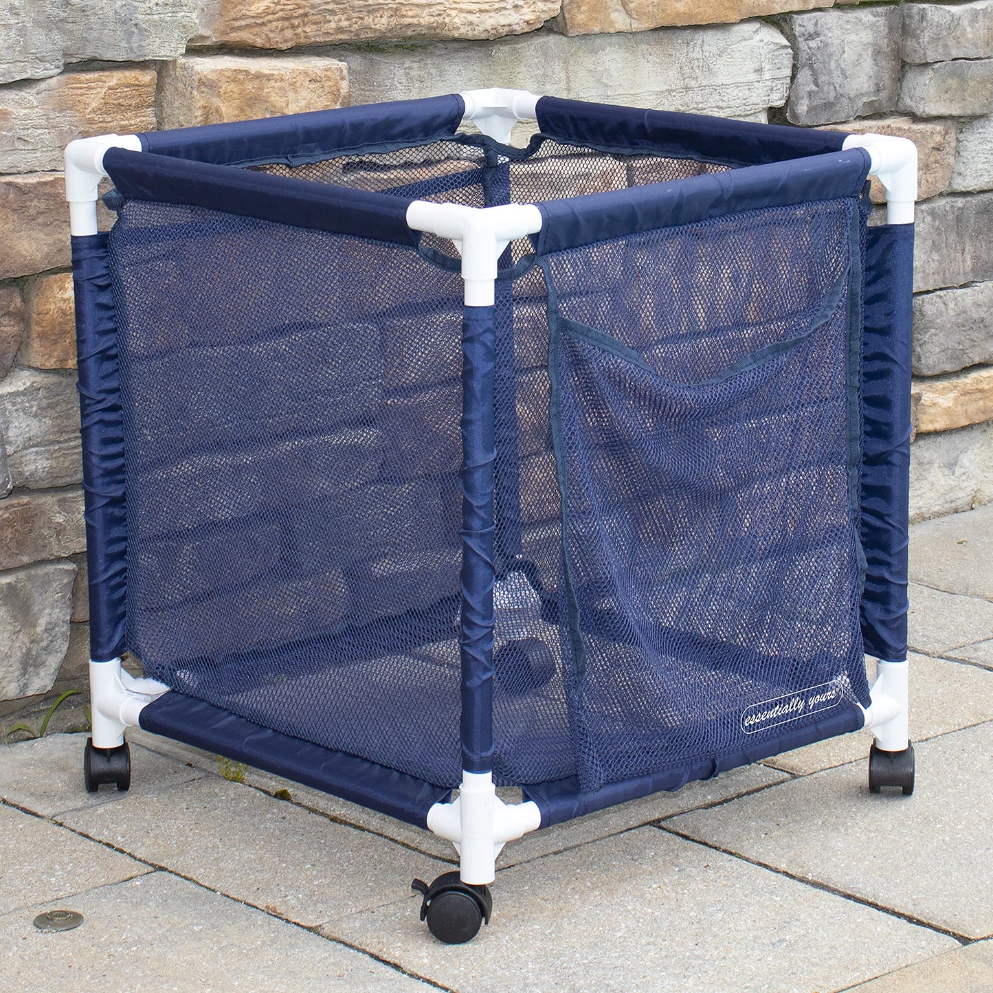 Essentially Yours Rolling Pool Storage Small Organizer Bin, (18" W x 18" L x 20" H), Blue / White Style 417244