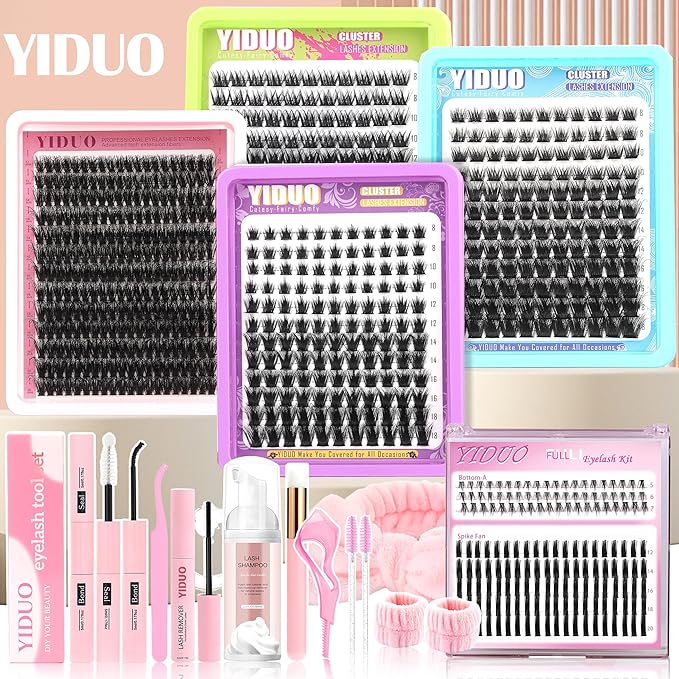 YIDUO 6 Styles Lash Clusters Kit Bulk Packs Eyelash Extensions Volume/Manga/ultra/Dramatic with pikes Bottom Lashes Clusters Kit 5-20mm Wispy Individual Fake Eyelashes Kit DIY at Home Easily