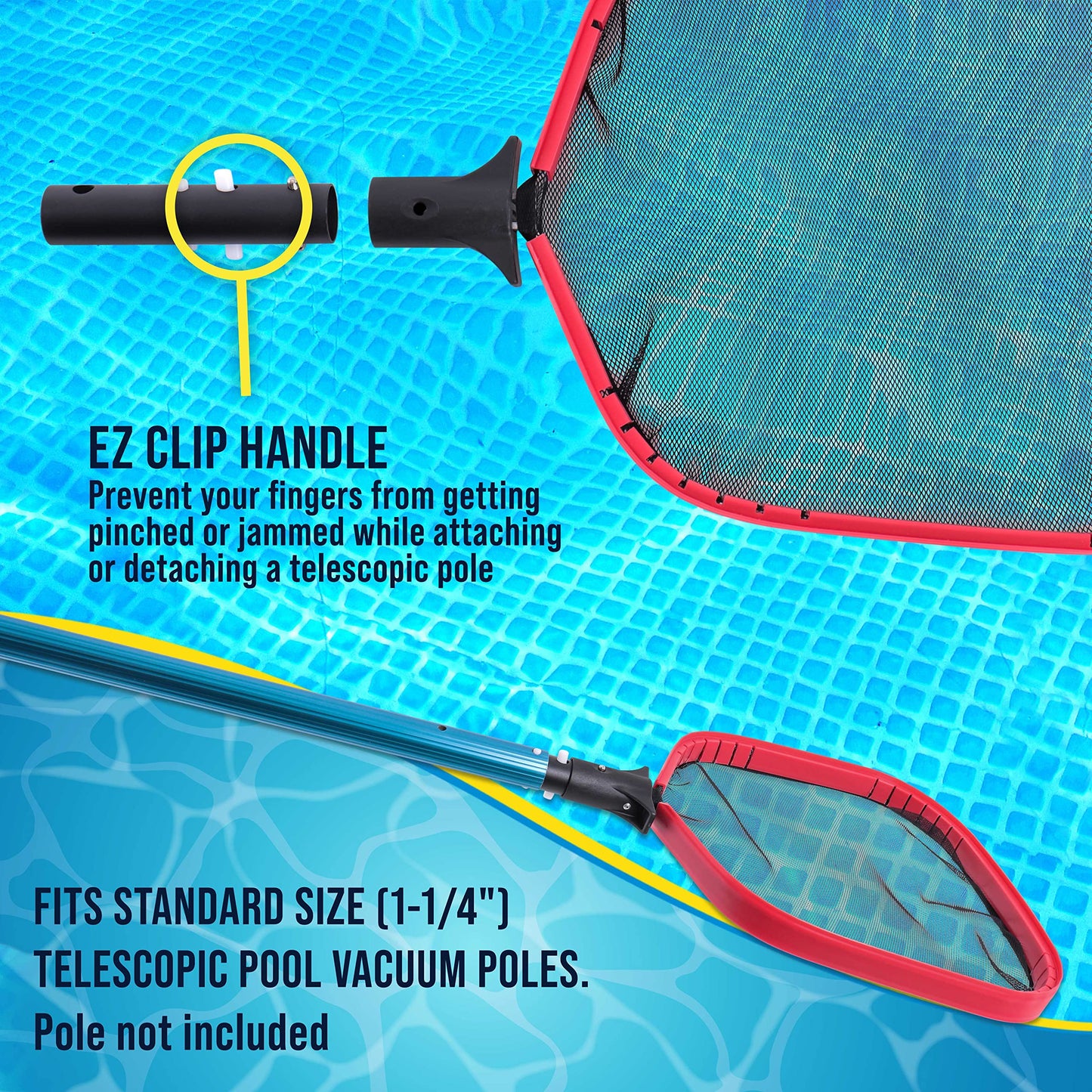 U.S. Pool Supply Professional Heavy Duty Large Swimming Pool Leaf Skimmer Net - Strong Reinforced Aluminum Frame for Faster Cleaning & Easier Debris Pickup and Removal - Clean Pools, Spas, Ponds