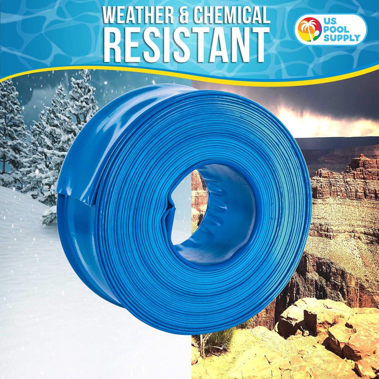 U.S. Pool Supply Pool Backwash Hose 2" x 50' - Heavy-Duty Pool Drain Hose, Filter Pump Water Drainage, Sump Pump Discharge, Inground Draining - Flexible Lay Flat, Clamp