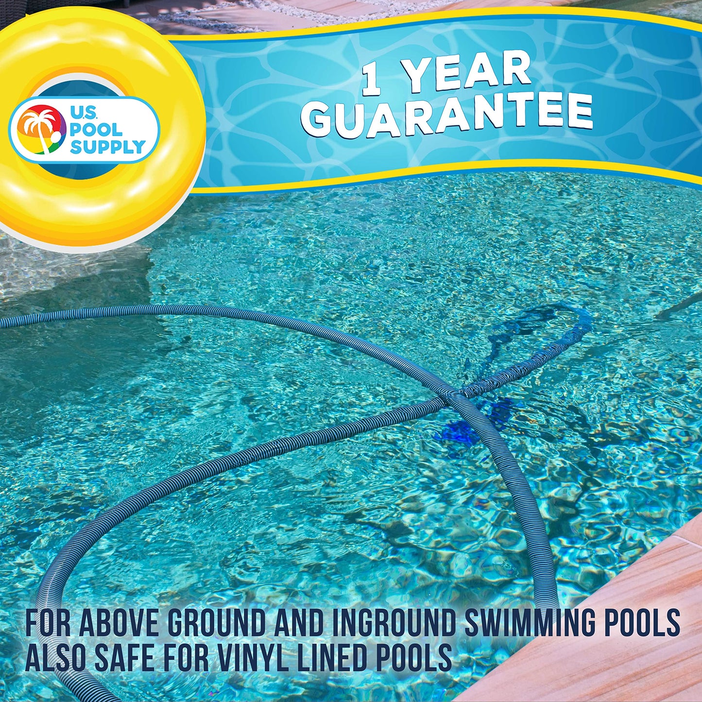 U.S. Pool Supply Half Moon Manual Pool Vacuum Head for Inground Pools Above Ground, Weighted - Swivel Hose Connection 1.5" 1.25", Pole Handle Bottom Brushes, Cleaning Vinyl Liner, Accessory Attachment