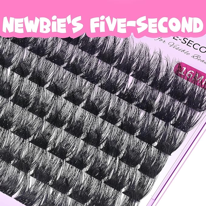 VEYESBEAUTY Lash Clusters Fluffy Individual Lash Extensions Xtreme 3D Layered Volume Eyelashes Thin & Invisible Band Wispy Faux Mink Lash Newbie's Five-Second Length 16mm
