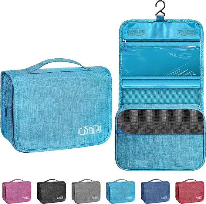 Toiletry Bag Travel Bag with Hanging Hook, Waterproof Capacity Hanging Multifunctional Makeup Bag for Toiletries, Portable Cosmetic Bag Travel Organizer for Women and Men(Sky Blue)