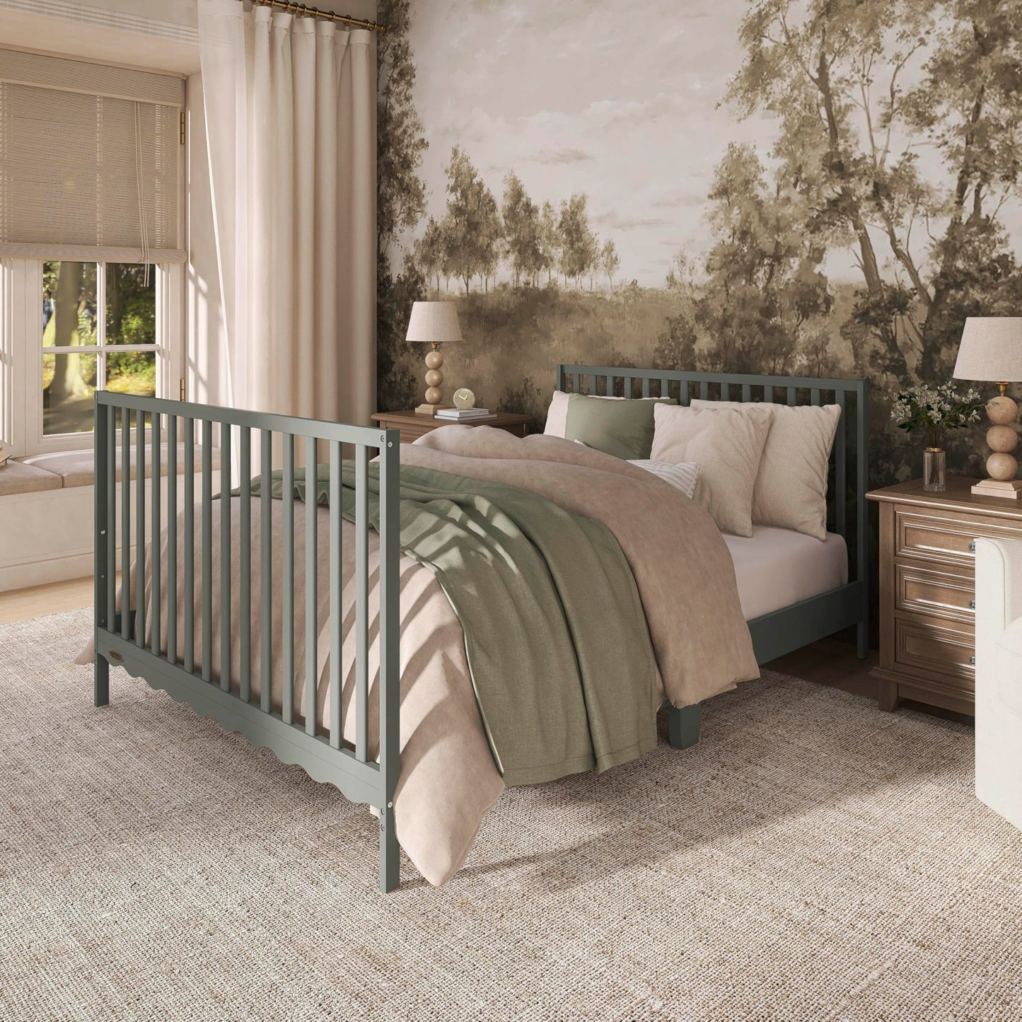 Dream On Me Synergy Wave 5-in-1 Convertible Crib in Seagrass, JPMA & Greenguard Gold Certified, Converts from a Baby Crib to a Toddler Bed, Daybed, and Full-Size Bed