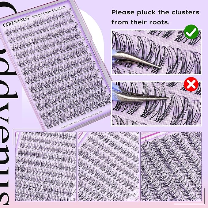 Invisible Band Lash Clusters Kit Wispy Natural Cluster Eyelash Extension Kit DIY Lash Extension Kit C Curl 10-16MM Eyelash Clusters Volume Individual Lashes Kit by Goddvenus