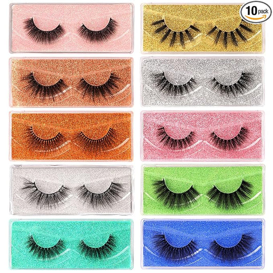 Lanflower Lashes False Eyelashes Natural Look 3D Faux Mink Eyelashes Pack 10 Styles Russian Strip Lashes