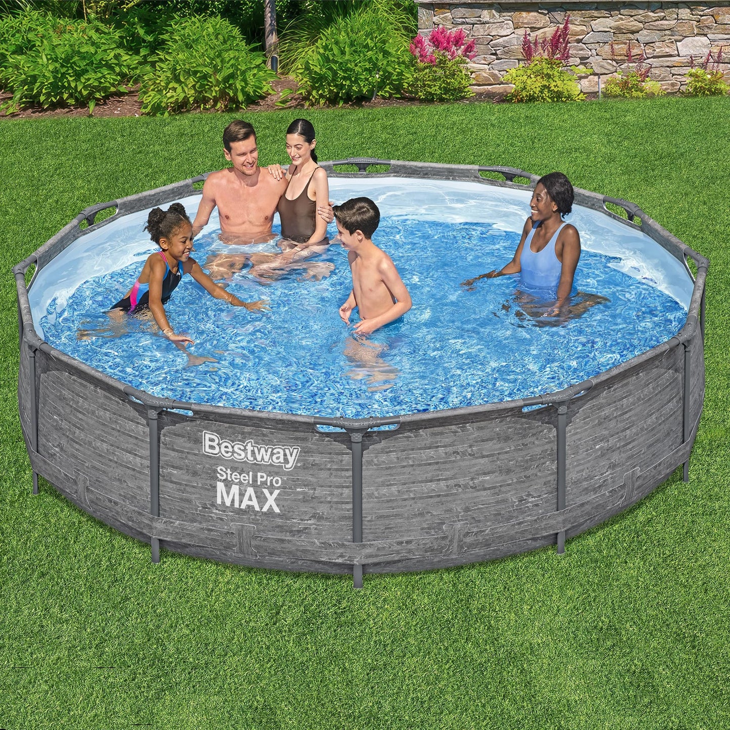 Bestway Steel Pro MAX 12' x 30" Above Ground Pool, Round Metal Frame Outdoor Swimming Pool Set with Filter Pump, Stacked Stone Print