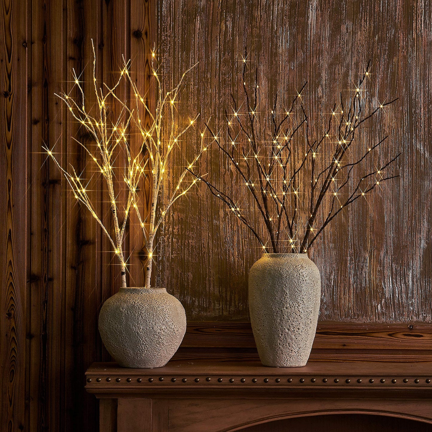 Hairui Lighted Brown Branches Battery Operated with Timer 30IN 100 LED Fairy Lights, Willow Branch Lights for Home Bedroom Fireplace Christmas Holiday Decoration Indoor Outdoor Use (Vase Excluded)