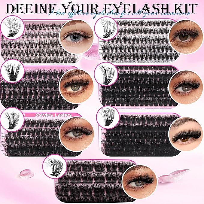YlDUO Lashes Clusters Kit 7 style Mix Clusters Eyelashes Extensions 835Pcs Volume Lashes Clusters Kit 9-18mm Wispy DIY Individual Fake Eyelash Extensions Kit DIY at Home Easily