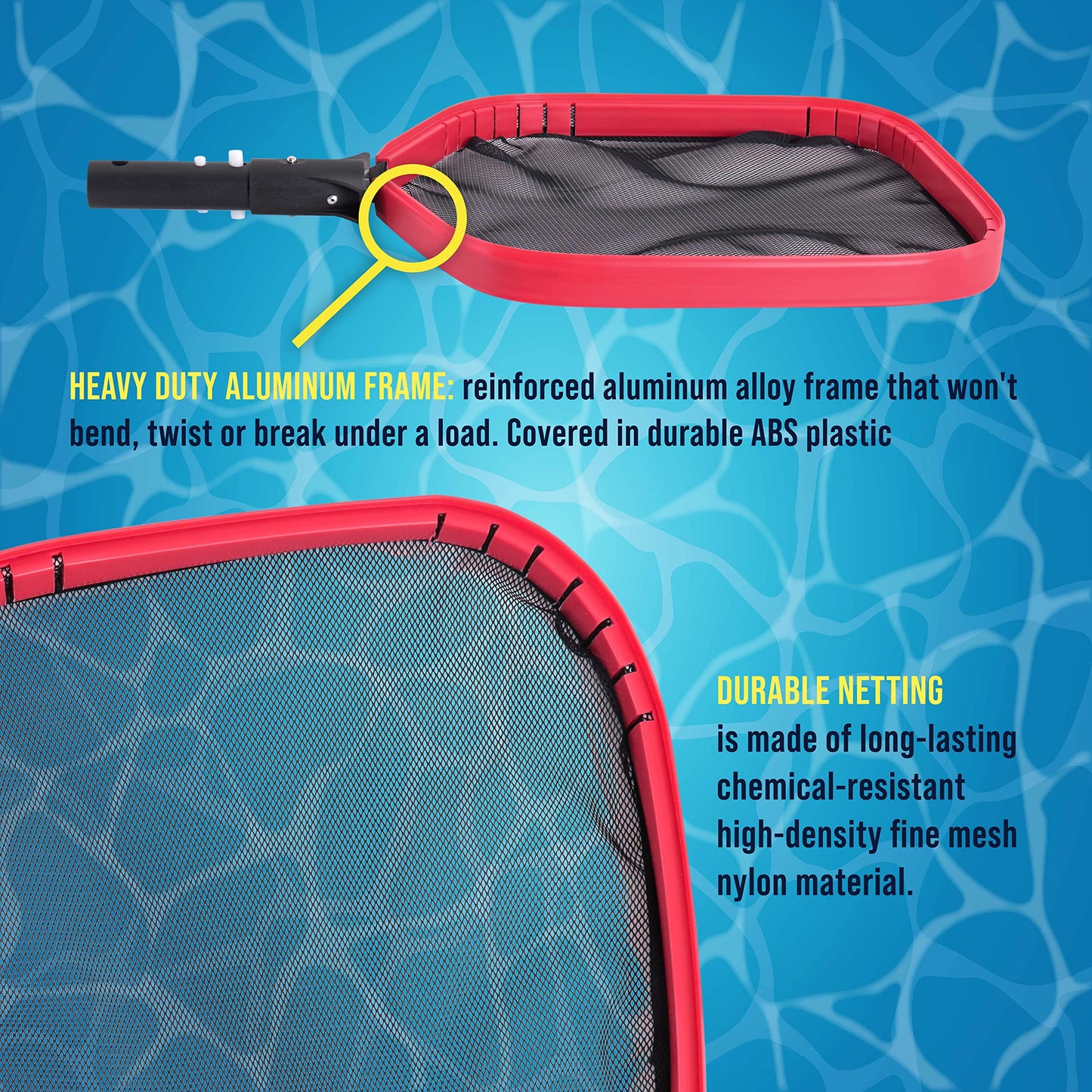 U.S. Pool Supply Professional Heavy Duty Large Swimming Pool Leaf Skimmer Net - Strong Reinforced Aluminum Frame for Faster Cleaning & Easier Debris Pickup and Removal - Clean Pools, Spas, Ponds
