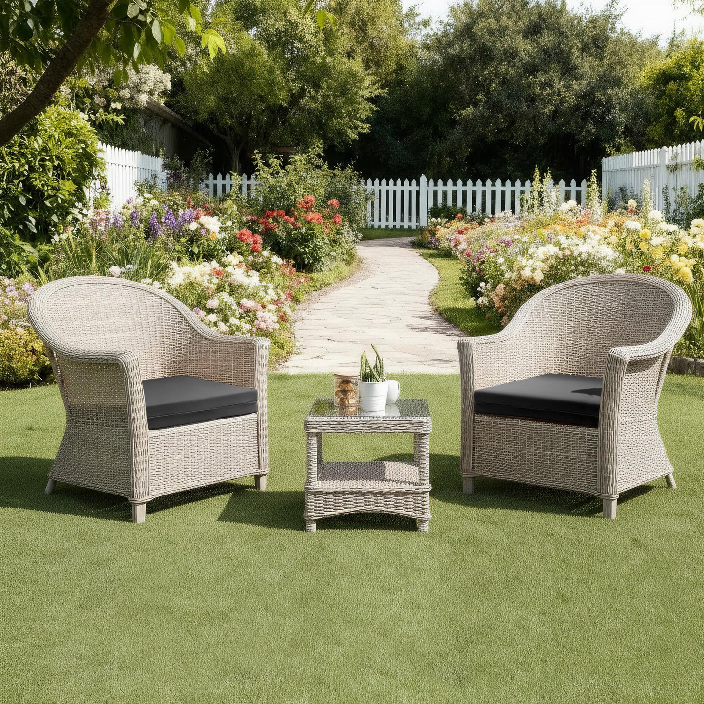UNIKOME Outdoor Chair Cushions Pack of 4, Water Resistant Patio Cushions with Ties, High Density Sponge Filling Square Corner Seat Cushions for Outdoor Furniture, 18.5"*16"*3", Grey