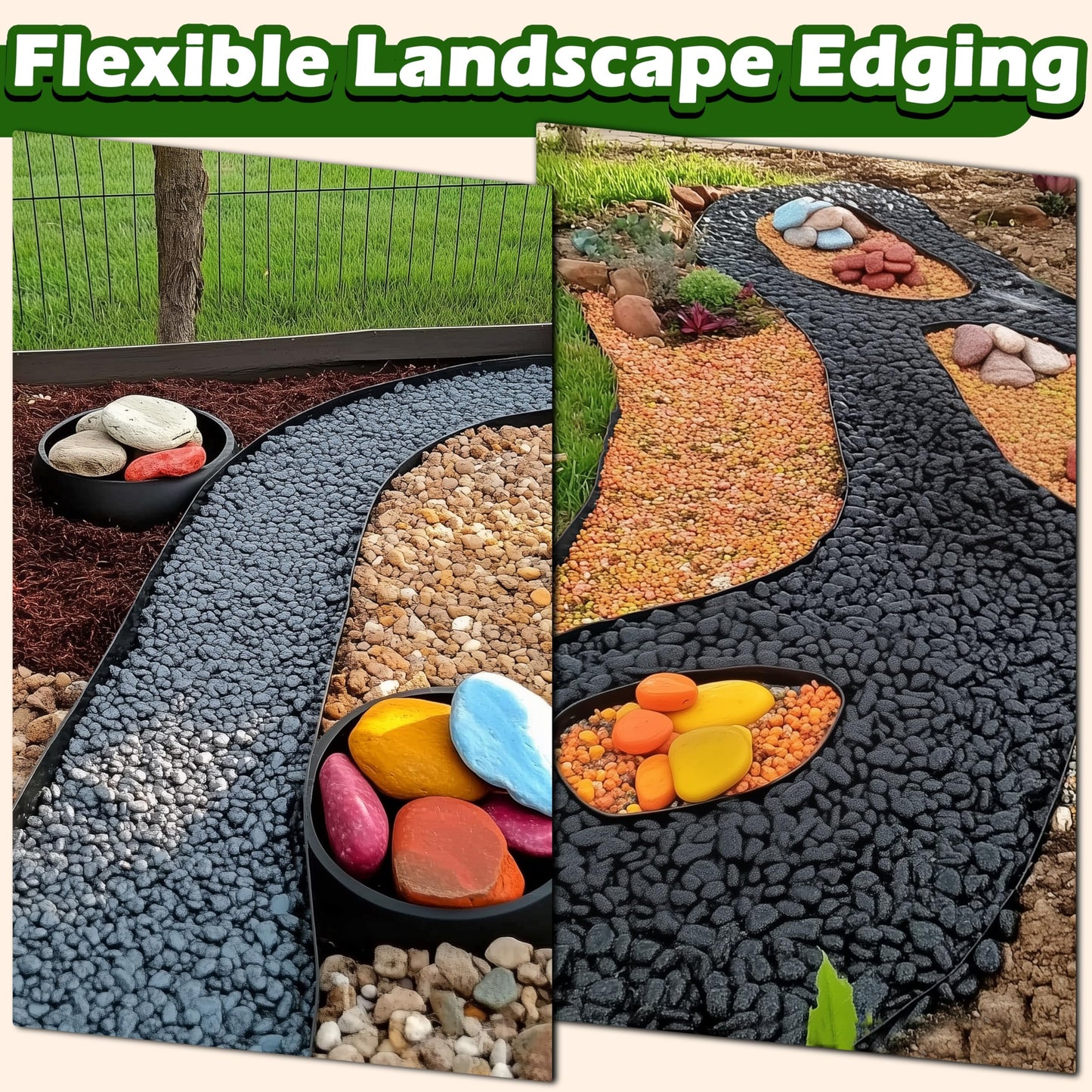 Gardzen Landscape Edging Kit, 20-Foot Long, 3-Inch Tall, No Dig Garden Edging Border for Flower Beds, Tree Rings, Pathways, Includes 24 Spikes