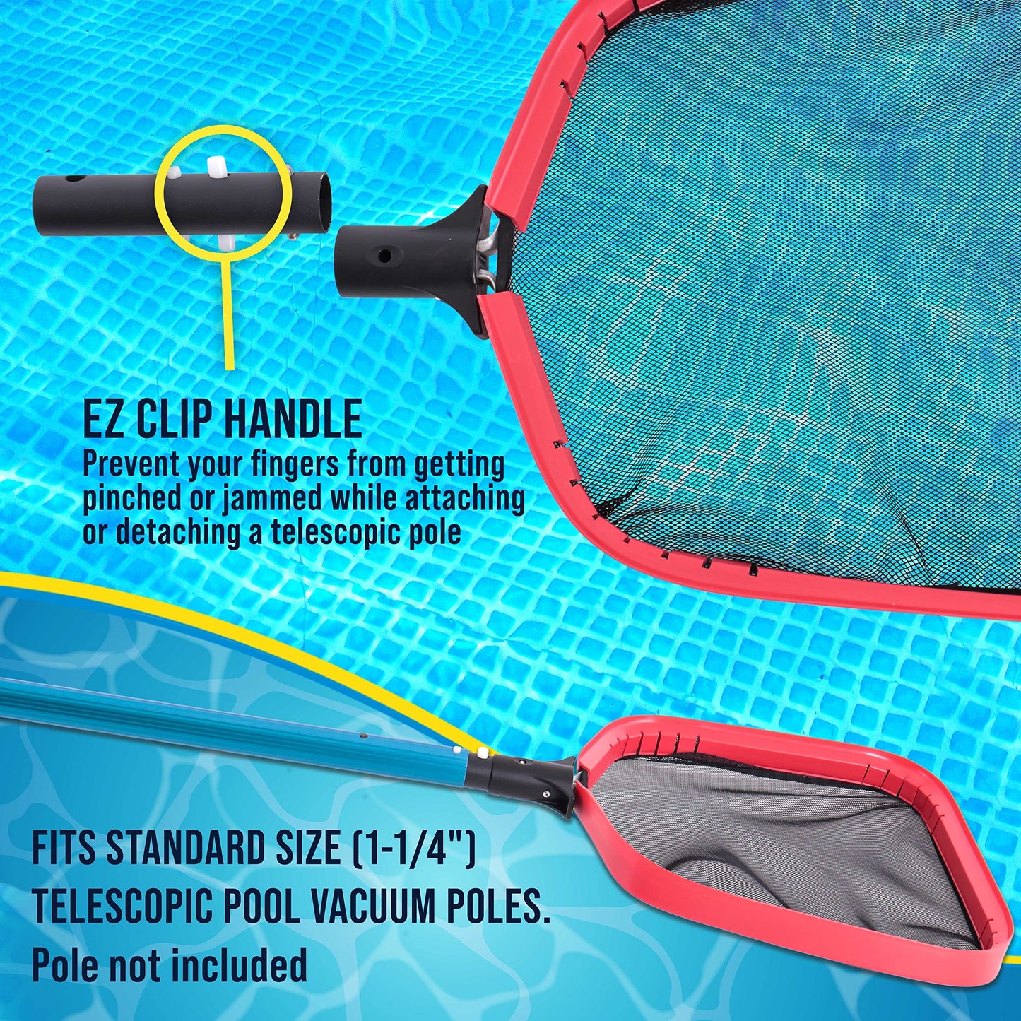 U.S. Pool Supply Professional Heavy Duty Large 14" Swimming Pool Leaf Skimmer Net - Strong Aluminum Frame for Faster Cleaning & Easier Debris Pickup and Removal - Clean Pools, Spas, Ponds