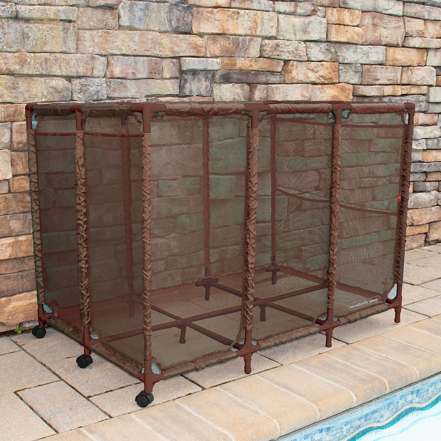 Essentially Yours Pool Noodles Holder, Toys, Floats, Balls and Floats Equipment Mesh Rolling Storage Organizer Bin, XXL, Brown Style 455119