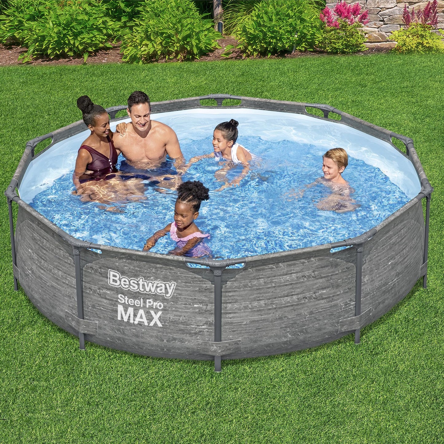 Bestway Steel Pro MAX 10' x 30" Above Ground Pool, Round Metal Frame Outdoor Swimming Pool Set with Filter Pump, Stacked Stone Print