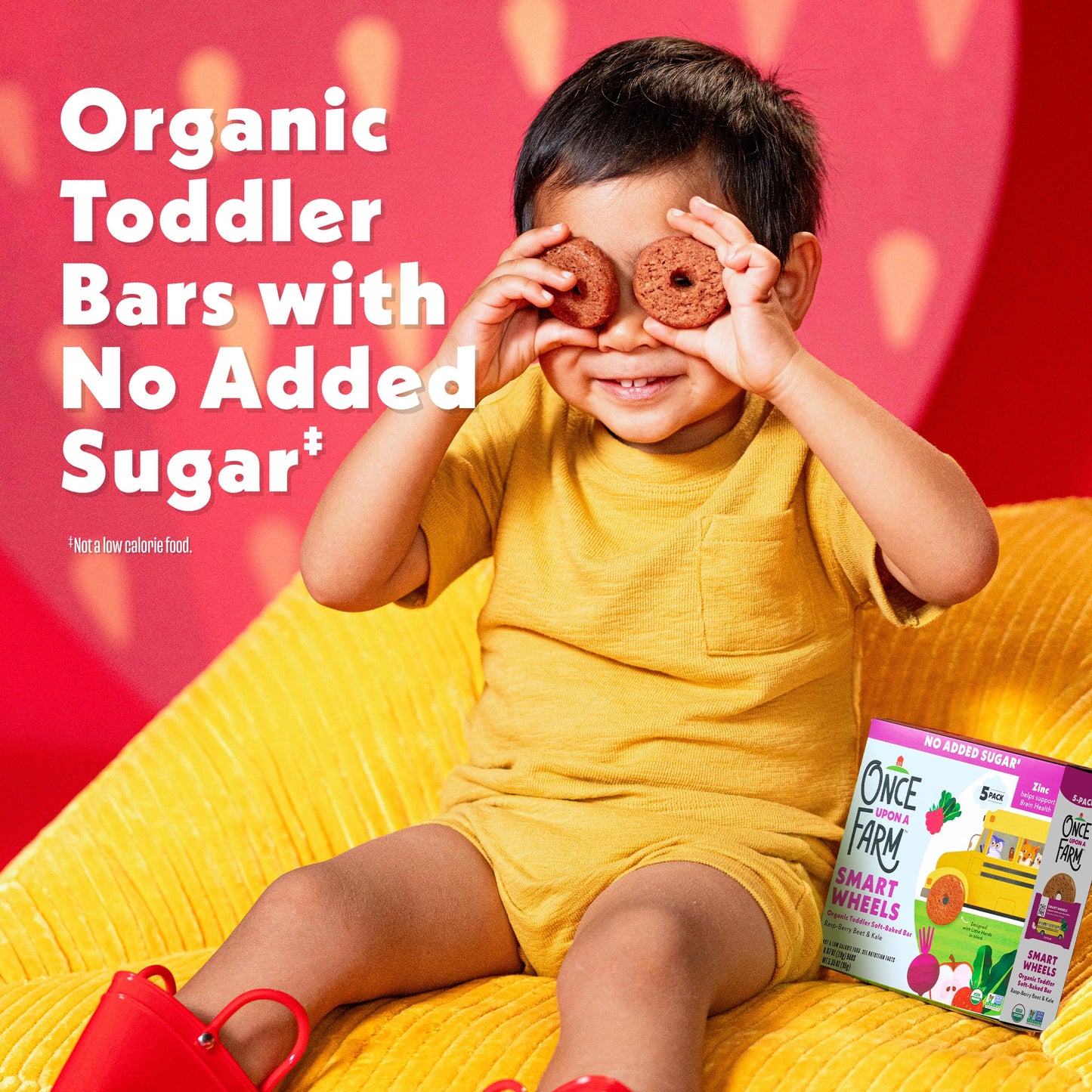 Once Upon A Farm Organic Toddler Soft Baked Bar, Rasp-Berry, Beet and Kale, Smart Wheels Shaped, Non GMO, Kosher, 3.35 Ounces (Pack of 8)