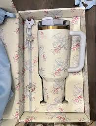 Butterfly Blue Stanley Quencher Tumbler 40oz with Gift Box – Insulated Travel Mug with Handle & Straw