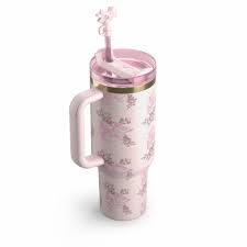 Butterfly Pink Stanley Quencher Tumbler 40oz – Insulated Travel Mug with Handle & Straw